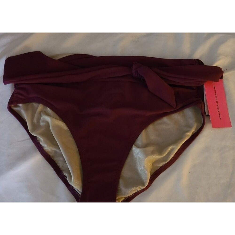 Betsey Johnson Swim Womens sash Trim Plum Hipster Bottom Size L nwt